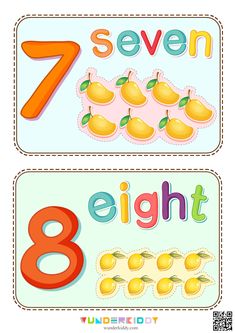 the number seven and eight with lemons on it is shown in two different colors