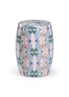 a small blue and white ceramic stool