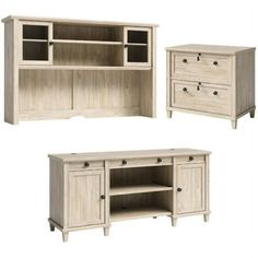 three pieces of furniture including a tv stand, cabinet and sideboard with doors on both sides