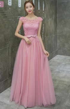 Sleeveless Pink Color Lace Long A Line Bridesmaid Pink Long Gown, Sleeveless Gown Designs, Bridesmaids Gowns, Pink Floor-length Gown For Banquet, Full-length Pink Dress For Wedding, Pink Full-length Gown For Party, Pink A-line Bridesmaid Dress For Evening, Pink Floor-length Bridesmaid Gown, Beautiful Frocks