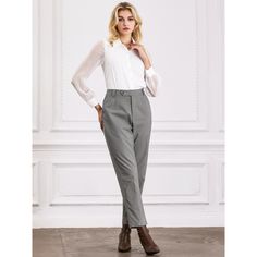 Keep your look professional and stylish in this pant from Hobemty featuring a houndstooth printed slant pocket button closure long length. Pair with solid shirts and high heels for a vintage office look. Focused on Ladies' Semi-Formal Wear - This pant can be a perfect addition to almost any outfit from formal to daily wear great for work meeting office businesses work casual daily dressing etc. The material composition is 65% Polyester, 33% Rayon, and 2% Spandex, ensuring a comfortable fit. Mach Fall Slim Fit Office Pants, Slim Fit Office Pants For Fall, High-waisted Work Pants For Office With Welt Pockets, Business Casual Ankle-length Dress Pants With Button Closure, Button-up Office Pants, Professional Office Pants With Welt Pockets, Solid Button-up Pants For Workwear, Office Lady Workwear Pants With Pockets, Flat Front Bottoms For Workwear In Fall