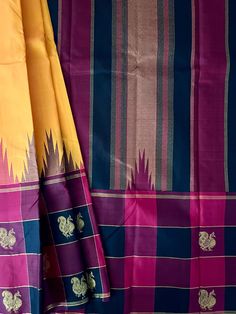 Gorgeous Kancheepuram Pure Silk  Saree with korvai contrast mayil kattam border with contrast blouse piece Multicolor Art Silk Blouse Piece With Border, Yellow Dupatta With Border For Puja, Yellow Border Dupatta For Puja, Multicolor Blouse Piece With Border For Festivals, Yellow Traditional Wear Saree For Puja, Multicolor Festival Blouse Piece With Border, Multicolor Festival Blouse With Border, Yellow Sets With Printed Border For Festivals, Multicolor Saree With Border In Traditional Drape