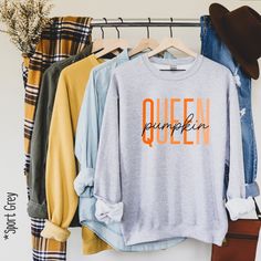 Our Pumpkin Queen pullover is the perfect addition to any wardrobe! We create custom sweatshirts with great designs for everyone's liking. If you don't find the size or colour you would like, please message us and we will be happy to accommodate! PRODUCT We use the finest premium Gildan 18000 crewneck sweatshirts for you, they are feather soft and very breathable with a good stretch. These sweatshirts are known for their great quality and much loved by our consumers. SIZING This sweatshirt comes Christian Crewneck, Boho Pullover, Love Sweatshirt, Women Sweatshirt, Nurse Sweatshirt, Graphic Sweaters, Mama Shirts, Kindness Shirts, Sweatshirt Women