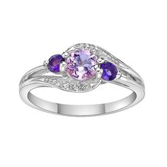 Add an elegant touch to your collection with this amethyst and lab-created white sapphire ring by Gemminded. Click on this JEWELRY & WATCHES GUIDE to learn about fit, styles, materials and more! Add an elegant touch to your collection with this amethyst and lab-created white sapphire ring by Gemminded. Click on this JEWELRY & WATCHES GUIDE to learn about fit, styles, materials and more! FEATURES Width: 8 mm Shank style: 3-stone Band fit: split shank Metal: sterling silver Plating: rhodium Finish Lavender Birthstone Ring In Fine Jewelry Style, Fine Jewelry Lavender Birthstone Ring, Lavender Birthstone Ring Fine Jewelry, Fine Jewelry Purple Birthstone Ring With Accent Stones, Purple Multi-stone Round Birthstone Ring, Purple Birthstone Ring With Diamond Accents For Anniversary, Purple Multi-stone Birthstone Ring, Purple Birthstone Ring With Accent Stones, Elegant Purple Multi-stone Birthstone Ring