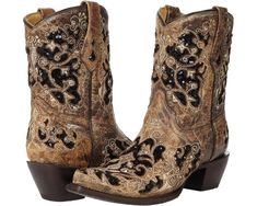 Women's Corral Boots A4190 | Zappos.com Embellished Ankle Boots For Fall, Embellished Fall Ankle Boots, Leather Embellished Boots With Round Toe, Leather Embellished Round Toe Boots, Embellished Round Toe Leather Boots, Western Leather Embellished Boots, Western Style Embellished Leather Boots, Embellished Brown Round Toe Boots, Brown Embellished Round Toe Boots