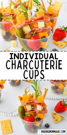 individual charcuterie cups with fruit and crackers