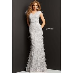 Jovani Evening Dress Jovani 03108 Formal Floor-length Feathered Gown, Elegant Feathered Evening Gown, Elegant Formal Gown With Feathers, Elegant Floor-length Feathered Gown, Elegant Feathered Floor-length Gown, Luxury Feathered Evening Dress For Wedding, Elegant Floor-length Evening Dress With Feathers, Elegant Floor-length Dress With Feather Trim, Formal Floor-length Gown With Feather Trim