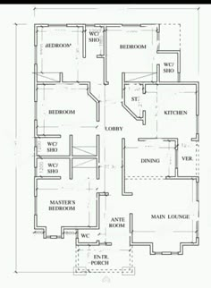 the floor plan for an apartment with three bedroom and two bathrooms, including one living room