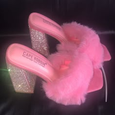 More Details Soon Brand New. Never Worn. Heel Height: 4 Inch Charm Necklace Diy, Living Barbie, Pink Stilettos, Barbie Makeup, Black Shoes Heels, Shoes Outfit Fashion, Pink Fur, Pink Faux Fur, Swag Outfits For Girls