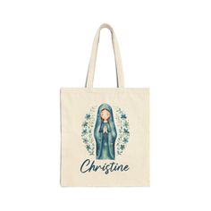 Custom Virgin Mary Tote Bag Personalized Mother Mary Tote Bag Canvas Tote Bag Catholic Gift Bag Religious Tote Gift Blessed Mother Tote This stylish tote bag is perfect to use for gift giving, grocery store, and much more. Measuring at 15.75"h x 15.25"w and with a handle length of 21.5", these personalized tote bags are with 100% cotton sheeting. Add their reinforced handle stitching to the mix, and you got a reliable bag rich in both practicality and durability. Material: 100% cotton sheeting L Personalized Tote Bags For Daily Use, Personalized Blue Bags For Daily Use, Gift Canvas Satchel Bag With Removable Pouch, Personalized Pouch Bag For Everyday Use, Canvas Satchel Bag With Removable Pouch As Gift, Personalized Blue Rectangular Bag, Personalized Tote Shopping Bag, Personalized Shoulder Bag For Daily Use, Personalized Rectangular Shoulder Bag