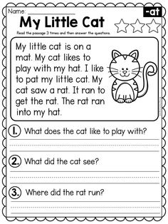 a worksheet for reading the cat and other words to help students learn how to read