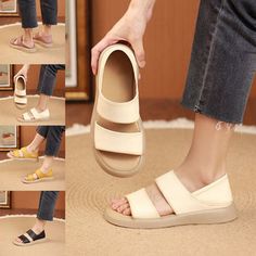 lusailstore™ - New Thick Soled Women's Fashionable Leather Sandals Comfortable Wedges Sandals, Orthopedic Sandals, Vintage Sandals, Comfortable Wedges, Hair Brush Straightener, Straightening Brush, Wedge Sandals, Leather Sandals, New Product