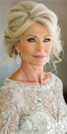 Bouffant Wedding Hair, Hairdo For Mom Of The Bride, Grandma Hairstyles For Wedding, Big Hair For Wedding, Grandmother Hairstyles Wedding, Diy Mother Of The Bride Hairstyles, Mother Of The Bride Up Do Hairstyles, Front Of Updo Hair Wedding, Mother Of Bride Makeup Blonde