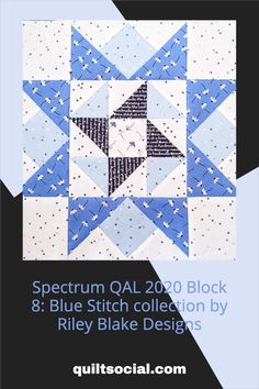 an image of a blue and white quilt with the words,'special qal 2010 block 8 blue stitch collection by riley bake designs