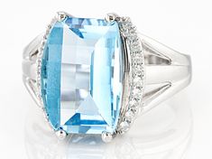 7.50ct Barrel Checkerboard Cut Glacier Topaz™ and .20ctw Round White Zircon Rhodium Over Sterling Silver Ring. Measures approximately 0.54"L x 0.62"W. Not sizeable. 0.10" Shank Luxury Hallmarked Silver Topaz Ring, Glacier Jewelry, Vintage Hallmarked Topaz Ring In Sterling Silver, Blue Topaz Ring Silver Jtv, White Topaz Ring In Sterling Silver, Brilliant Cut, Blue Diamond-cut Topaz Ring In Sterling Silver, Blue Topaz, Sterling Silver Ring, Aquamarine