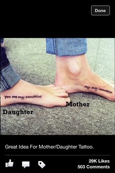 two people with tattoos on their feet and one is saying, you are my grandma