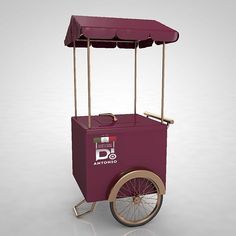 an ice cream cart is shown in this 3d image, it has wheels and two umbrellas on the top