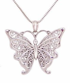 Filigree Silver Butterfly Necklace  with Free U.S. Shipping. Made in USA Elegant Butterfly Filigree Jewelry, Elegant Butterfly Shaped Filigree Jewelry, Sterling Silver Butterfly Necklace For Wedding, Silver Butterfly Jewelry For Formal Occasions, Butterfly Filigree Jewelry For Weddings, Butterfly Filigree Wedding Jewelry, Wedding Butterfly Filigree Jewelry, Silver Filigree Butterfly Jewelry, Silver Butterfly Filigree Jewelry