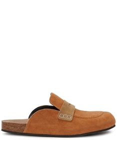 brown cotton blend sheepskin corduroy round toe slip-on style branded insole flat sole Brown Suede Loafers, Balenciaga Track, Tassel Loafers, Jw Anderson, Loafer Mules, Balenciaga Triple S, Suede Loafers, Summer Beach Wear, Leather Mules