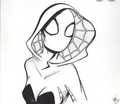 a black and white drawing of a woman wearing a spider suit