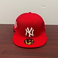 Brand - New Era Hat Model - 59fifty Hat Type - Fitted Team - New York Yankees League - Mlb Color - Red & White Condition- Brand New Sizes Available; 7 3/8 Red Flat Crown Baseball Cap For Baseball Season, Red Fitted Hat For Baseball With Flat Crown, Red Fitted Hat For Baseball Season, Red Fitted Cap For Baseball Season, Red Sports Flat Cap, Red Flat Cap For Sports, Red Flat Bill Hat For Streetwear, Red Fitted Cap For Streetwear, Red Flat Brim Fitted Hat For Streetwear