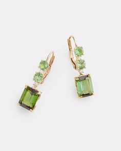 18K Yellow Gold Signature Set Green Tourmaline, Tsavorite, and Diamond Drop Earrings, .09 TCW1 Inch Long x 3/8 Inch Wide Style# YESEGTTSW Luxury Green Multi-stone Earrings, Formal Tsavorite Earrings Fine Jewelry, Elegant Tourmaline Earrings With Gemstone Accents, Yellow Gold Tsavorite Gemstone Earrings, Yellow Gold Tsavorite Earrings Fine Jewelry, Formal Yellow Gold Tourmaline Earrings, Formal Tourmaline Drop Earrings, Elegant Tourmaline Earrings For Formal Occasions, Formal Green Earrings With Gemstone Accents