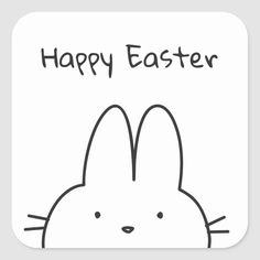 a happy easter bunny sticker with the words happy easter written in black and white