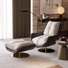 a chair and ottoman in a living room