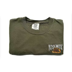 "Show your love for the national parks with this heavyweight cotton short sleeve shirt. Embroidery features the Northland's signature Yosemite Nation Park design. Color: Olive Green Size: Embroidery is 3\" wide. Size pictured is a small (see last photo for size chart) Materials: 6.1 oz, 100% ring spun preshrunk cotton (Comfort Colors)" Cotton Crew Neck Camp Shirt, Crew Neck Cotton Camp Shirt, Green Cotton Crew Neck Camp Shirt, Cotton Crew Neck T-shirt For Outdoor, National Park Embroidery, Outdoor Cotton Crew T-shirt, National Parks Sweatshirt, National Parks T Shirt, Outdoor Crew-neck Cotton T-shirt