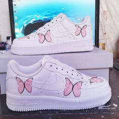 Custom Air Force 1 Butterfly Baby Pink-shecustomize Air Force 1 Butterfly, Shoe Embroidery, Shoe Artwork, Custom Air Force 1, Fresh Shoes, Butterfly Baby, Custom Sneakers, Custom Shoes, Nike Air Force Sneaker