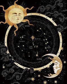 the sun and moon are depicted in this drawing