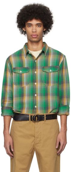 Green & Yellow Plaid Shirt by RRL on Sale Yellow Plaid Shirt, Heeled Rain Boots, Ralph Lauren Green, Twill Shirt, Lauren Green, Yellow Plaid, Check Pattern, Dress With Boots, Plaid Shirt