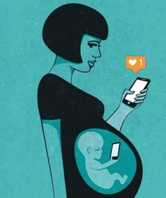 a pregnant woman holding a smart phone in her hand