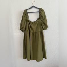 Green Spring/Summer Dress.Size L. Only Worn Once, Like Brand New! Casual A-line Sundress For Brunch, Summer Cotton Midi Dress With Square Neck, Summer Mini Dress With Square Neck For Vacation, Green Knee-length Sundress For Summer, Casual Flowy Sundress With Square Neck, Flowy Square Neck Mini Dress For Summer, Casual Flowy Square Neck Sundress, Flowy Sundress With Square Neck For Day Out, Flowy Square Neck Sundress For Day Out