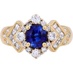 18K Yellow Gold Madagascar Sapphire Ring - Exquisite Elegance Diamond Birthstone, Estate Jewelry, Types Of Metal, Sapphire Ring, Timeless Elegance, Halo, Sapphire, Vintage Jewelry, Sparkle