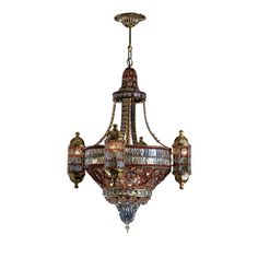 a chandelier hanging from the ceiling with several lights on each end and one light in