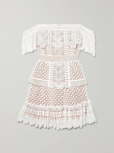 SELF-PORTRAIT Off-the-shoulder guipure lace mini dress | NET-A-PORTER Guipure Lace, Monica Vinader, Lace Mini Dress, Rehearsal Dinners, Self Portrait, Net A Porter, Women Collection, Style Icons, Off The Shoulder