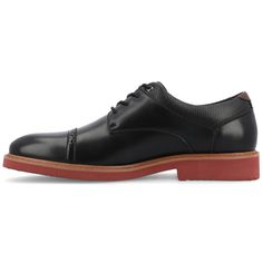 The Dexter derby shoe from Vance Co. seamlessly combines sophistication and comfort with its 1-inch block heel, lace-up closure, and classic round toe design. Crafted from faux leather this style offers a stylish and versatile option. The mesh lining, 6 mm Tru Comfort Foam™ footbed, and rubber outer sole ensure breathability and cushioned support, making the Dexter a well-rounded choice for various occasions. Classic Black Lace-up Derby Shoes, Black Lace-up Dress Shoes For Derby, Business Casual Cap Toe Derby, Goodyear Welted Derby Shoes For Business Casual, Goodyear Welted Business Casual Derby Shoes, Black Derby Shoes With Brogue Detailing And Round Toe, Business Casual Lace-up Oxfords With Goodyear Welt, Black Derby Shoes With Brogue Detailing, Business Casual Lace-up Dress Shoes With Goodyear Welt