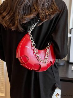 BirdinBag - Trendy Letter Print Armpit Bag with Stylish Metal Chain Embellishment Armpit Bag, Chain Pattern, Chic Pink, Hobo Handbags, Tote Purse, Maternity Bag, Hobo Bag, Metal Chain, Letter Print