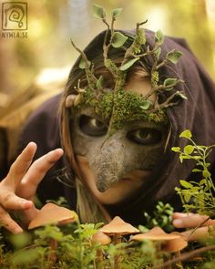 Moss And Mushrooms, Goat Mask, Leather Mask, Masks Art, Paper Clay, Green Man, Mask Design