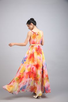 Chiffon Orange Flower Long Party Dress Evening Wedding Lightweight Sundress Summer Holiday Beach Dress Bridesmaid Dress Maxi Skirt Detail Info: ❤ Color: Orange flower as picture More color choice link: https://www.etsy.com/listing/213656440/chiffon-dress-color-card?ref=shop_home_feat_1 you just note the color you want with order, we will make according to your note. ❤ Material: Chiffon ❤ The dress doesn't limit the chest size and waist size, arm hole 45cm (if your upper arm circle circumference Multicolor Chiffon Maxi Dress For Garden Party, Multicolor Chiffon Maxi Dress With Floral Print, Summer Style Spring Chiffon Maxi Dress, Multicolor Chiffon Maxi Dress, Multicolor Maxi Length Chiffon Dress For Garden Party, Fitted Multicolor Chiffon Party Dress, Flowy Summer Floral Chiffon Dress, Spring Floral Print Chiffon Maxi Dress, Multicolor Fitted Chiffon Dress For Party