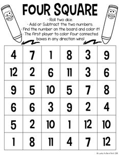 the four square addition game with numbers to 10 and one number on each side, which is