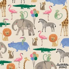 an elephant, giraffe, zebra, and other animals are depicted on a white background