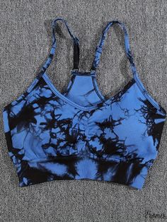 Eromis - Stylish 2-Piece Tie Dye Yoga Sports Set: Cami Sports Bra and High Waist Butt Lifting Running Leggings for Womens Activewear Summer Breathable Blue Sports Bra, Summer Blue Activewear For Sports Events, Blue Sports Bra For Summer Sports, Blue Summer Sports Bra For Sports, Blue Summer Sports Bra, Breathable Sports Bra For Gym In Spring, Summer Sports Bra For Sports Events, Casual Sports Bra For Summer Sports Events, Running Leggings