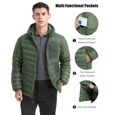 Jacket With Zipper, Mens Hooded, In The Winter, The Winter, Front Zipper, Down Jacket, Puffer, Winter Jackets, Water Resistant