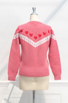 Express your affection in the Heart's Delight sweater! This lovely pullover features a crew neckline, long sleeves, and a sweet pink heart and polka dot pattern. . Details: S: Bust 40", Length 23" M: Bust 42", Length 24" L: Bust 44", Length 25" Length Measured from Shoulder Material: 58% Acrylic, 27% Polyester, 15% Nylon Hand Wash Cold/Flat Dry Imported French Girl Style, Cute Sweaters, Polka Dot Pattern, French Girl, Blouse And Skirt, Sweater Skirt, Pink Sweater, Pink Aesthetic, Skirt Top