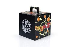 a black box with an orange design on it