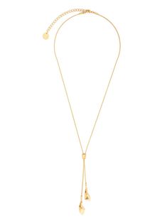 gold-tone polished finish lariat chain delicate snake chain sculpted pendant logo charm adjustable fit lobster claw fastening Luxury Formal Lariat Necklace With Adjustable Chain, Luxury Lariat Necklace With Adjustable Chain, Luxury Yellow Gold Pendant Lariat Necklace, Elegant Gold-tone Snake Chain Necklace As Gift, Elegant Gold-tone Snake Chain Necklace, Gold-tone Lariat Chain Necklaces, Luxury Chain Lariat Necklace For Formal Occasions, Gold-tone Luxury Lariat Necklace For Formal Occasions, Elegant Lariat Chain Necklace With Lobster Clasp