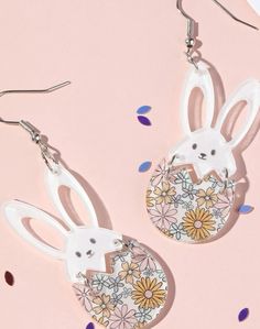 Adorn yourself with charm and whimsy wearing our Beautiful Bunny Earrings. Delicately crafted, these earrings add a playful touch to your style, perfect for expressing your unique personality. Fun Hypoallergenic Drop Earrings, Playful Hoop Earrings For Gifts, Playful Hoop Earrings For Gift, Easter Jewelry Gift For Pierced Ears, Playful White Jewelry With Ear Wire, Easter Gift Jewelry For Pierced Ears, Playful Hypoallergenic Hoop Earrings As Gift, Playful Hypoallergenic Hoop Earrings For Gift, Playful Hypoallergenic Dangle Earrings