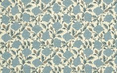 a blue and white wallpaper with flowers on it